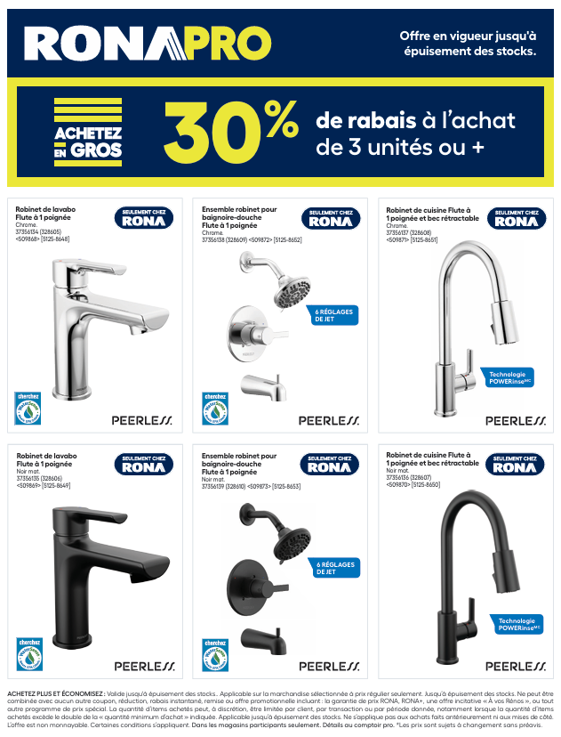 Promotion Rona : 30% de rabais sur les robinets sélectionnés